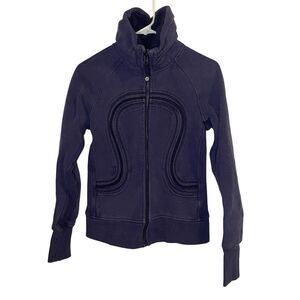 Lululemon Cuddle Up Fleece Zip Athletic Jacket Size 4 Blue Turtleneck Thumbholes